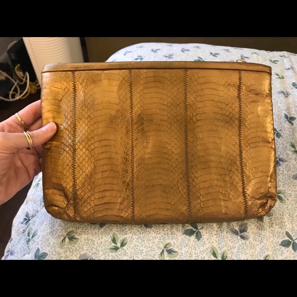 Genuine Snakeskin Gold Clutch